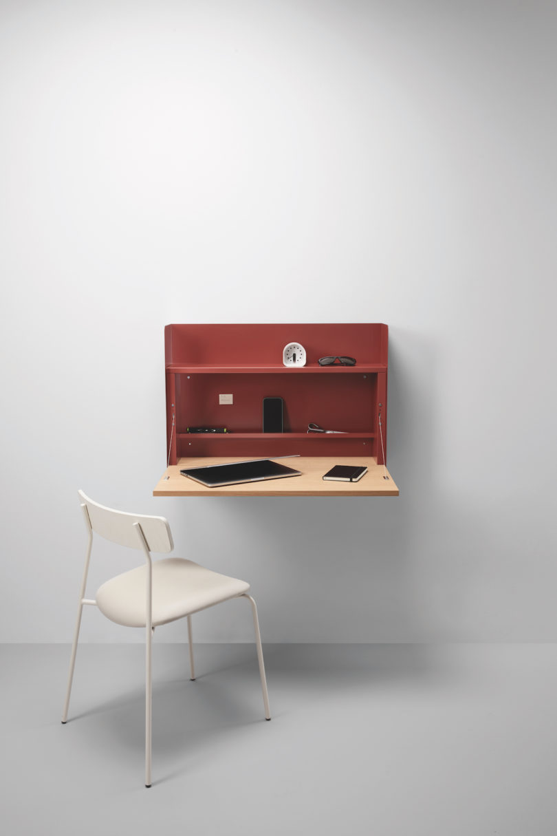 red fold out wall desk