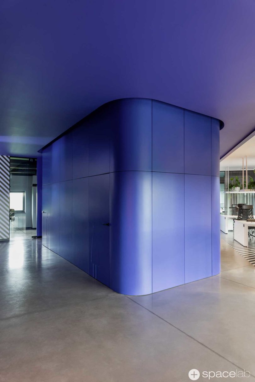 modern office interior with bold purple accents