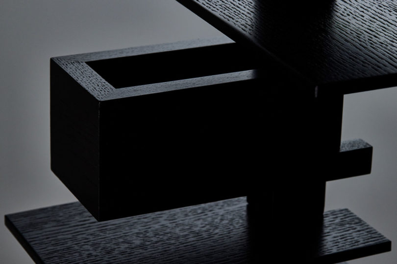 detail of black angular abstract modern lamp