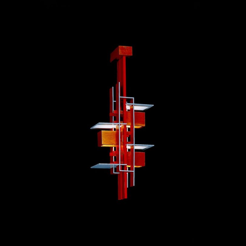 angular abstract modern lamp in red