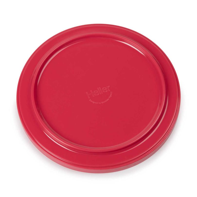 bottom side of red Heller rainbow dinnerware