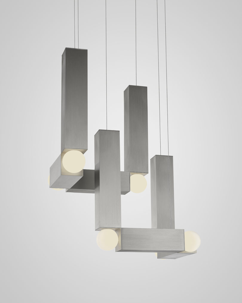 chandelier comprised of elongated rectangle-shaped lighting elements