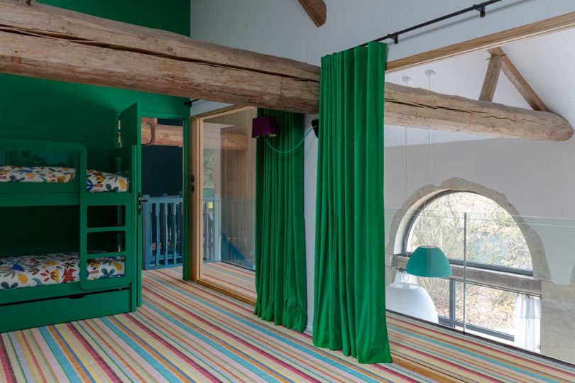 angled view of kids bunkbed room in modern house