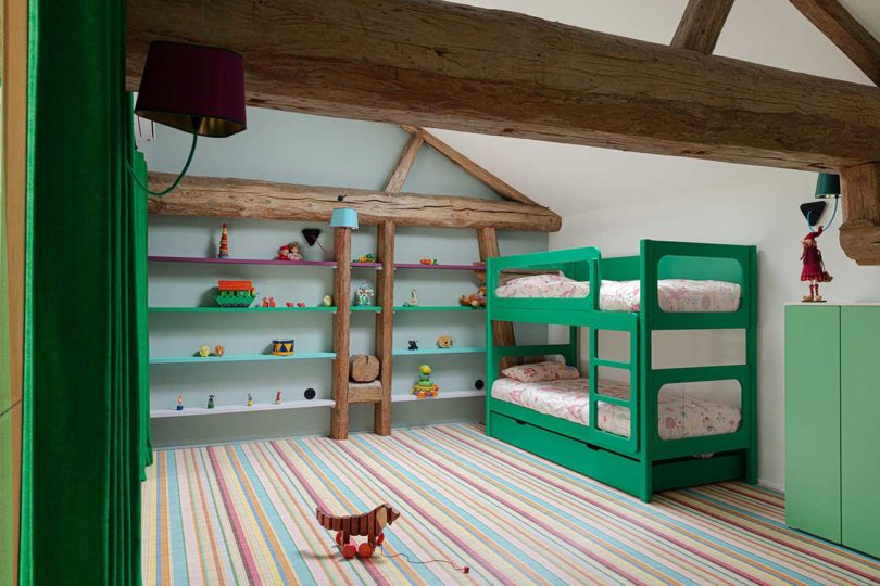 angled view of kids bunkbed room in modern house