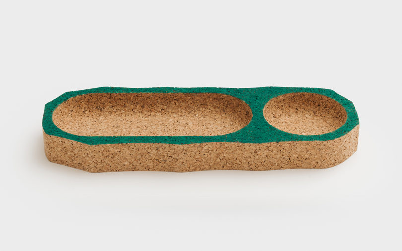 cork desk tray with green detailing