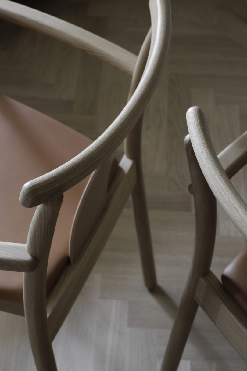 detail of light oak dining chairs