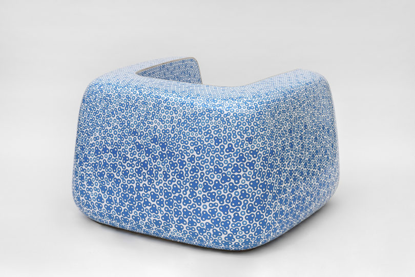 armchair with blue pattern on white on a white background