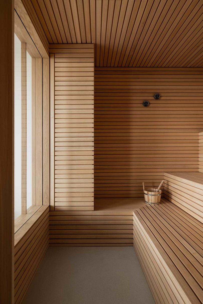 interior of modern wooden sauna