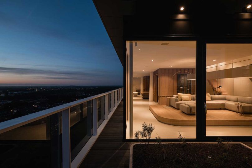 evening view in modern penthouse looking out to view
