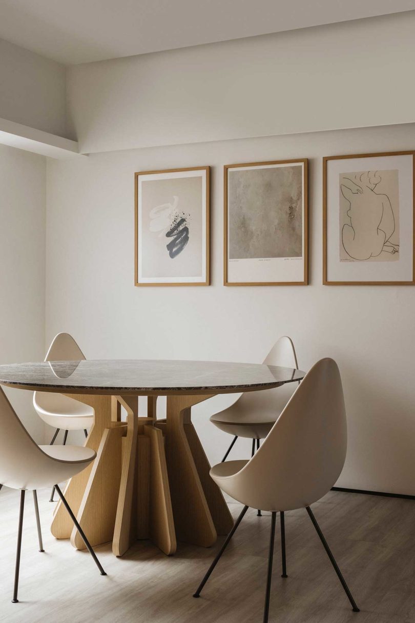 modern dining room interior with wood table and Drop chairs 