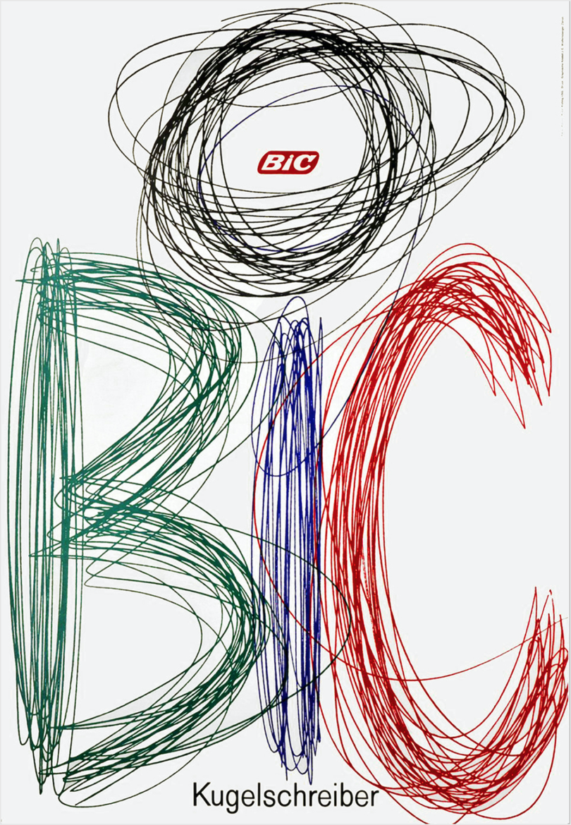 کلمه BIC با خط مشکی، آبی، قرمز و سبز نوشته شده است