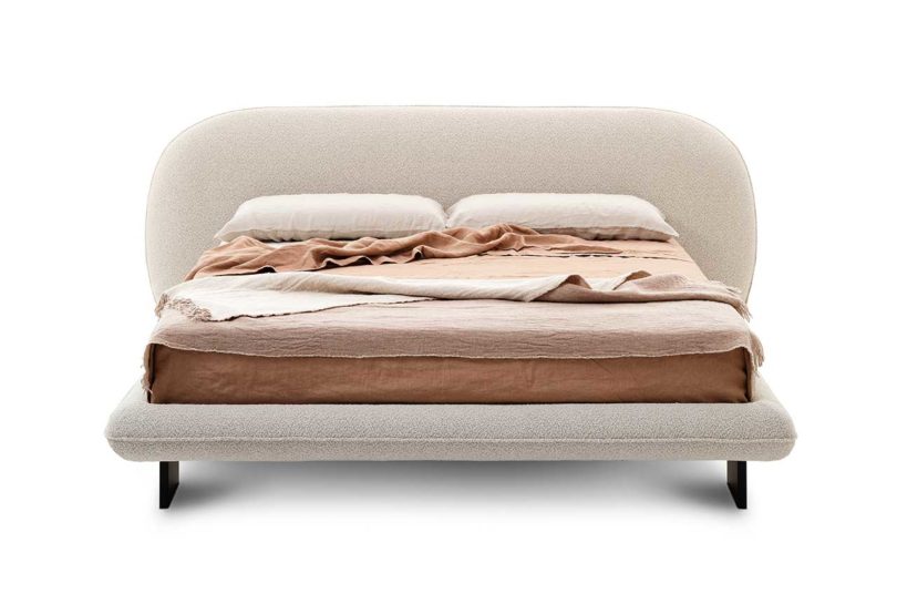 beige upholstered bed frame product photo