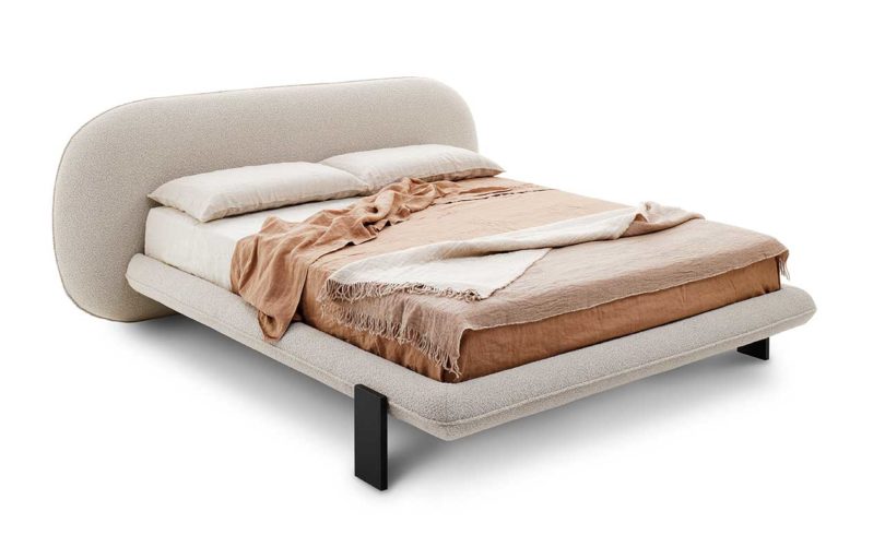beige upholstered bed frame product photo