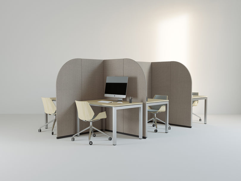 grey office wall dividers organized into cubicles