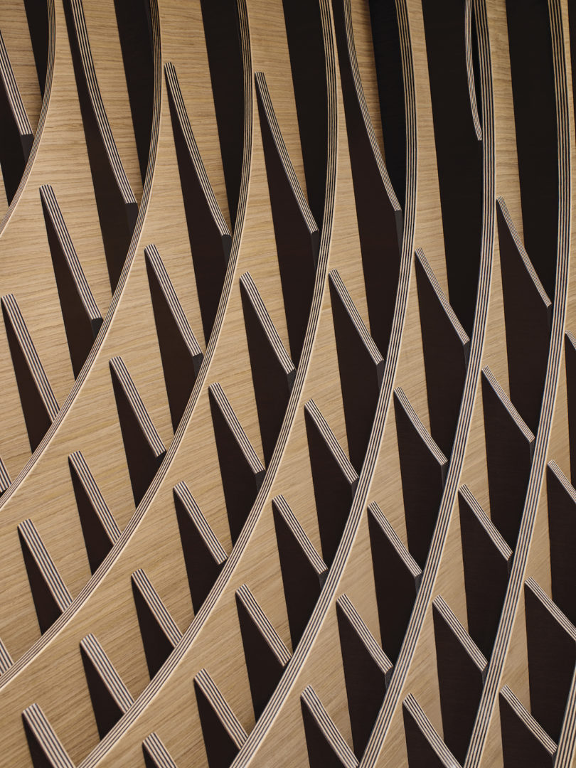 wood slat details of wooden curved chair