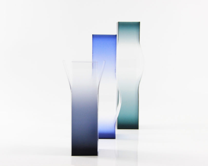 three transparentt vases
