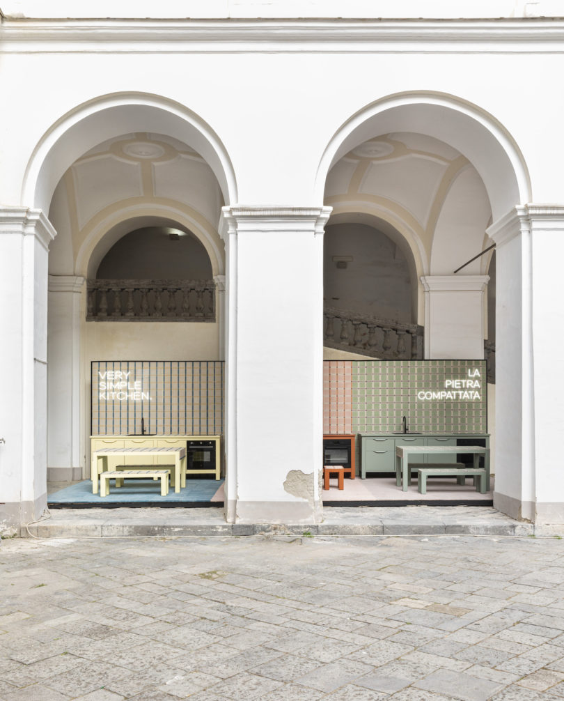 colorful kitchen installation inside arched location