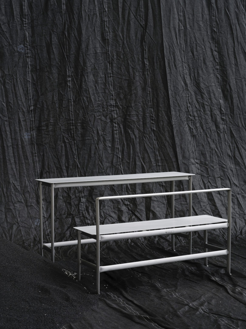 aluminum bench and table