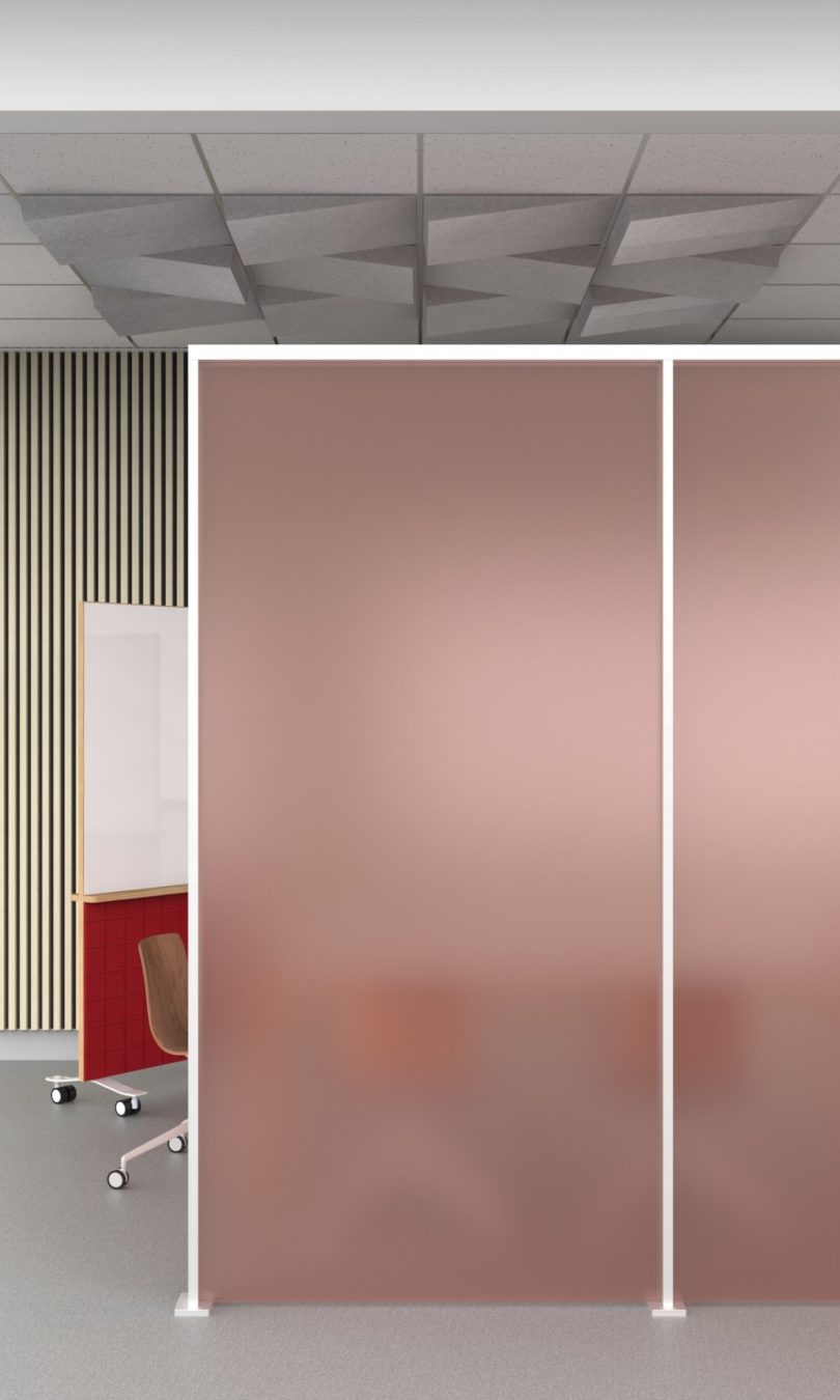 pink partition in office installation
