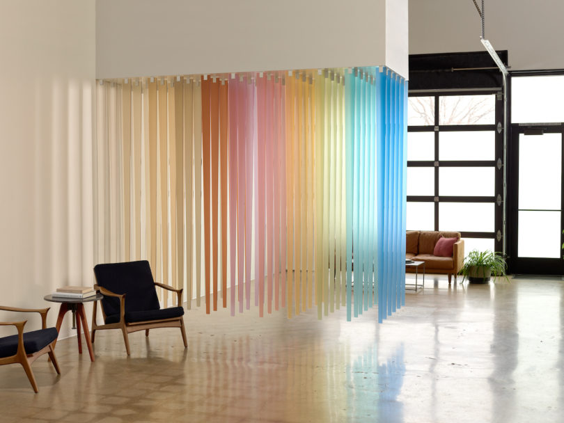 rainbow of translucent materials hanging