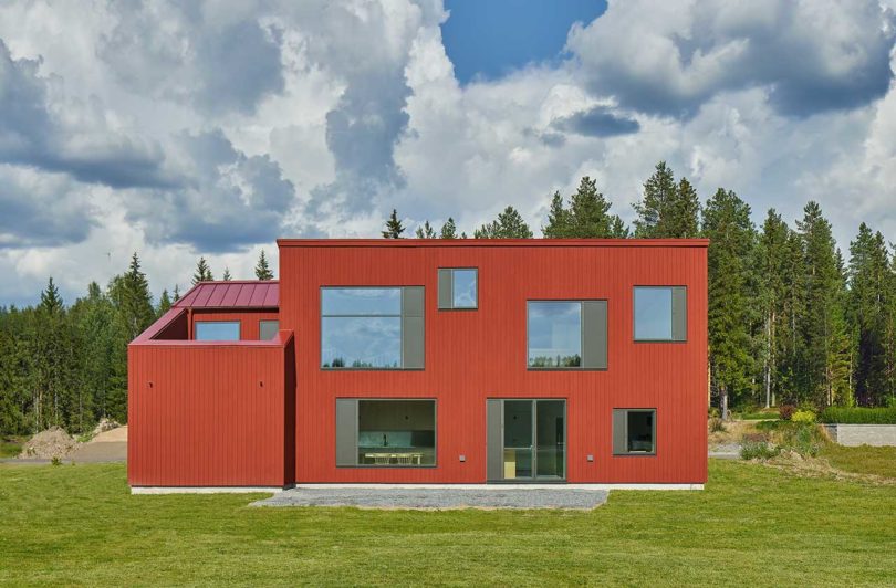 A Modern Red House in Sweden Near the Arctic Circle