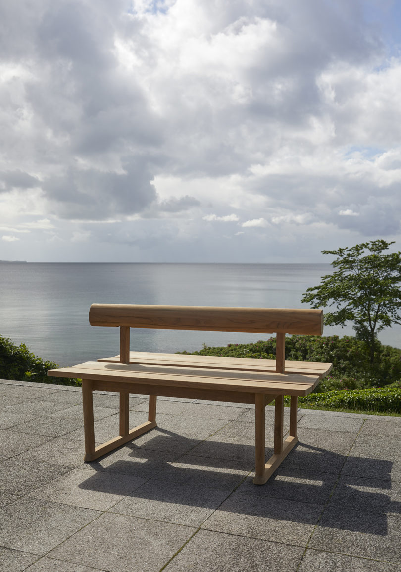 simple wooden double-sided bench in the outdoors