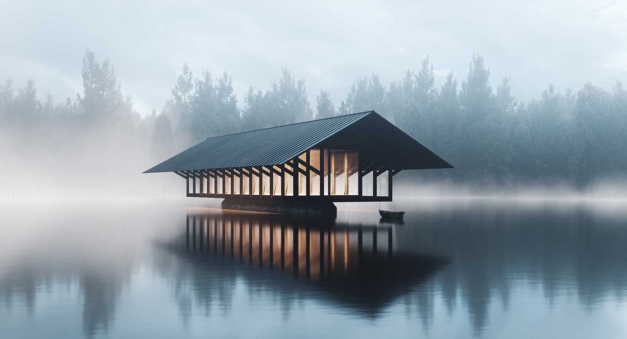 Marc Thorpe Imagines a Modern Pavilion Hovering Over a Lake