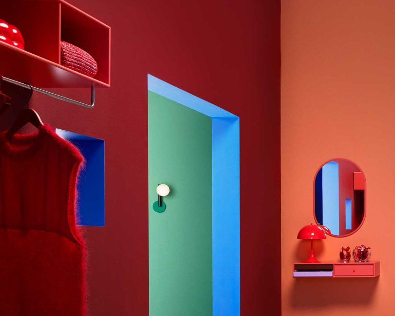bold color-blocked exhibition bedroom