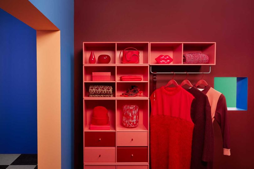 bold color-blocked exhibition bedroom closet