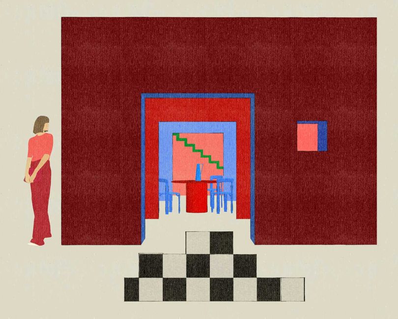 bold color-blocked exhibition drawing