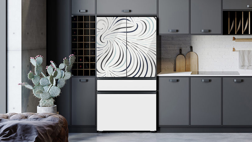 Example of generative artwork for Samsung MyBespoke Refrigerator in white.