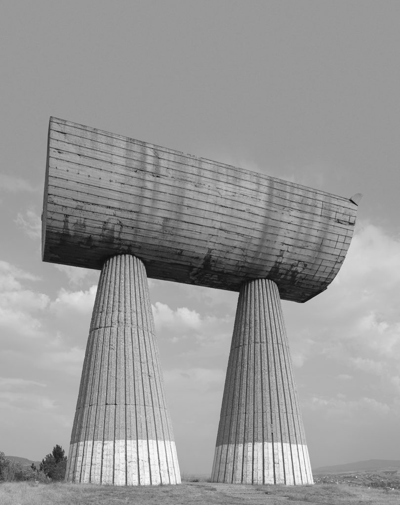black and white image of a spare concrete structure