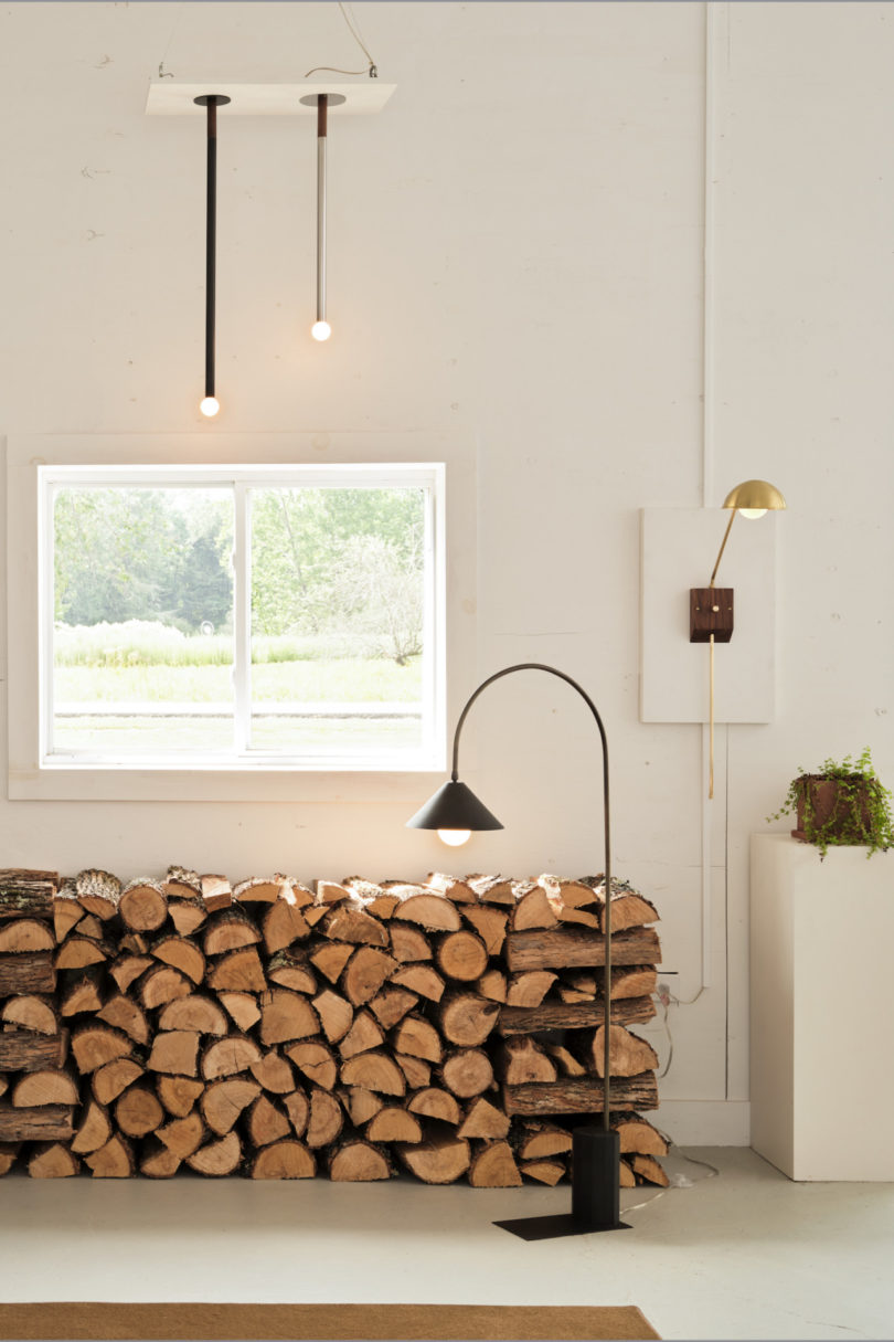 Working wood-burning fireplace within Coil + Drift's Catskill studio space