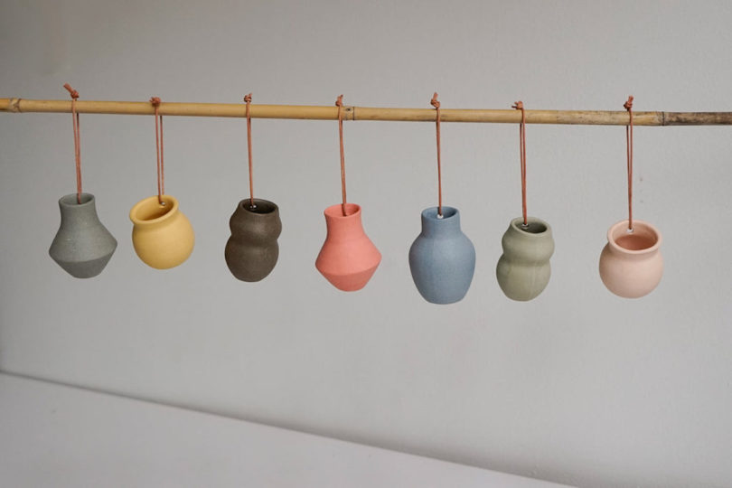 vase ornaments hung on strings