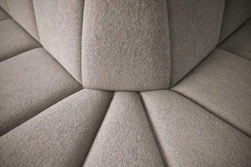 details of grey modular pleated sofa