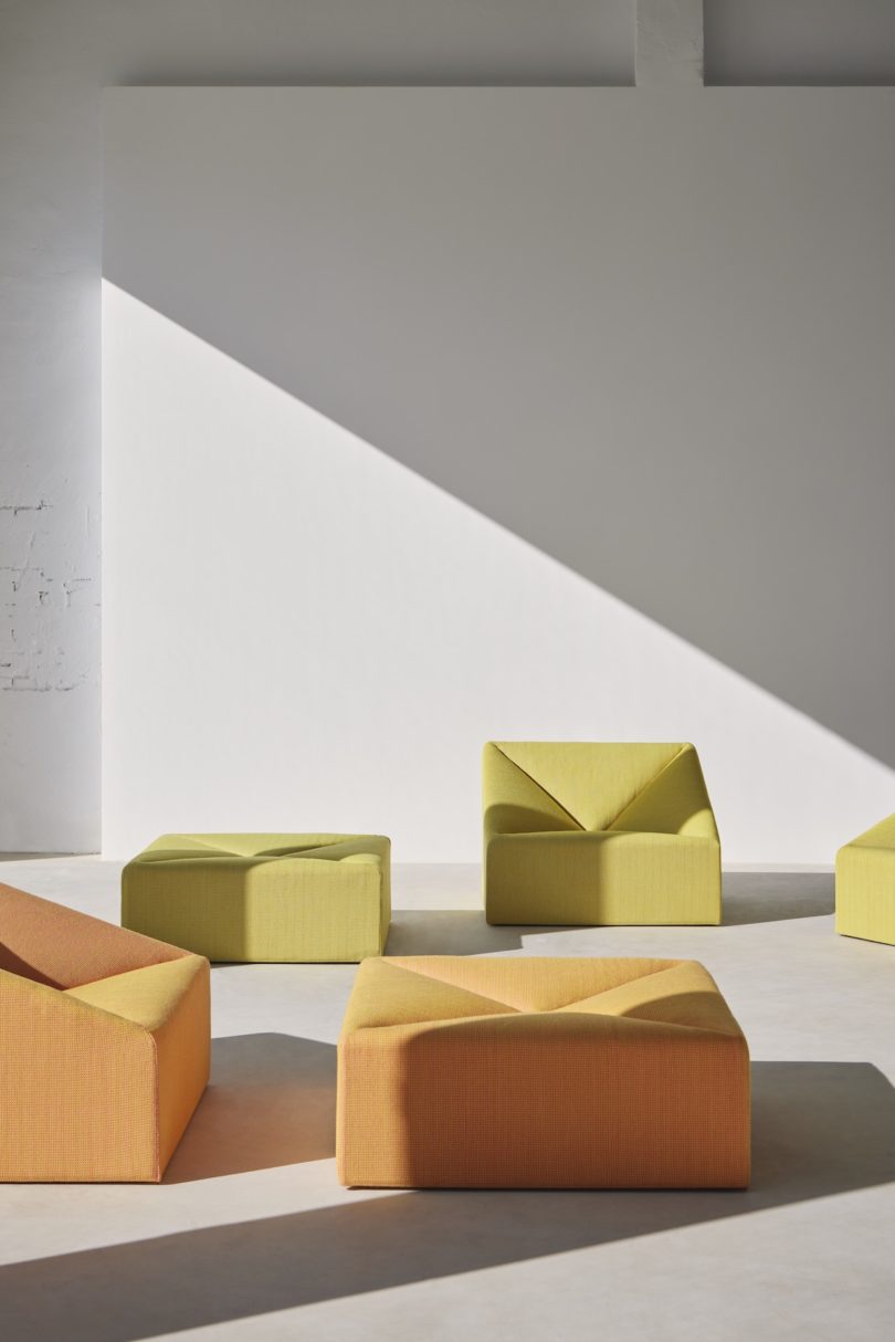 geometric yellow and orange lounge seating