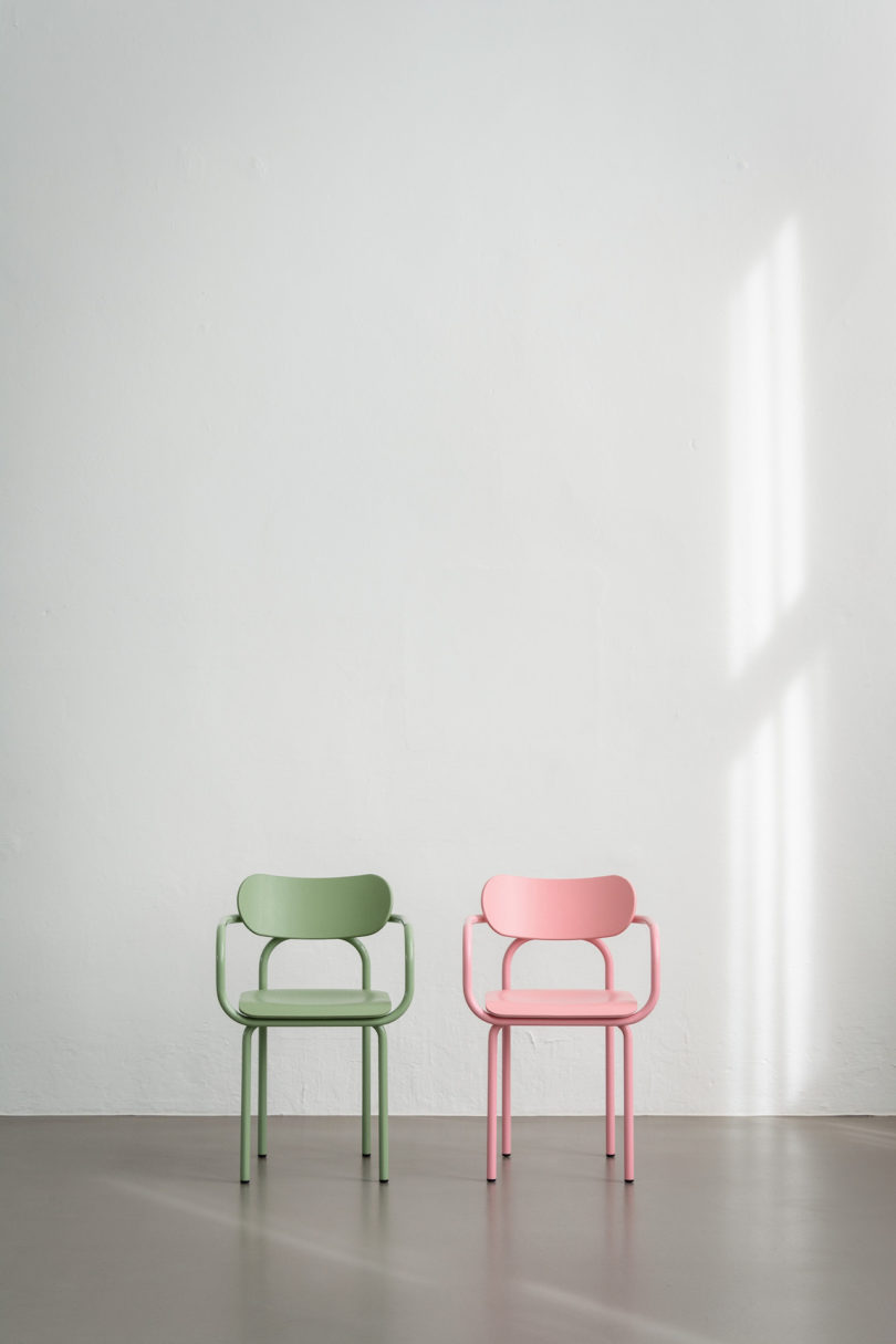 green and pink armchairs