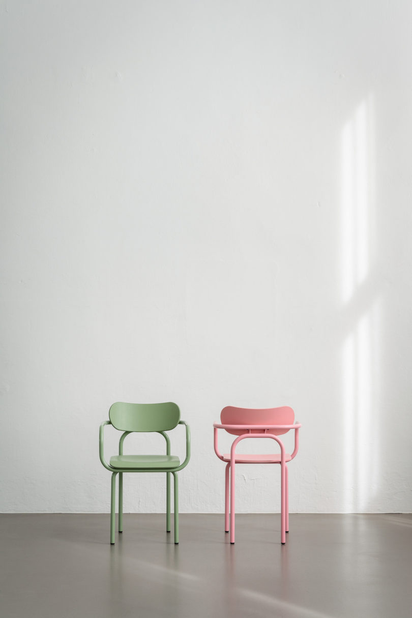 green and pink armchairs