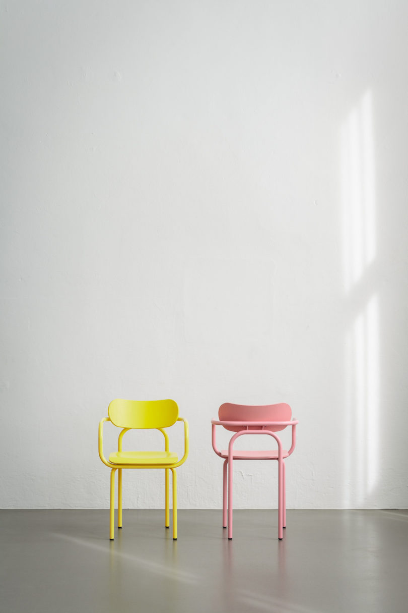 yellow and pink armchairs