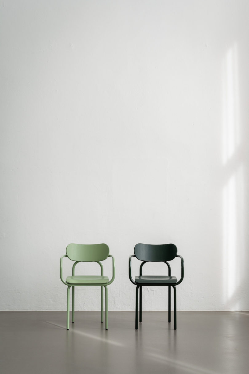 green and navy armchairs