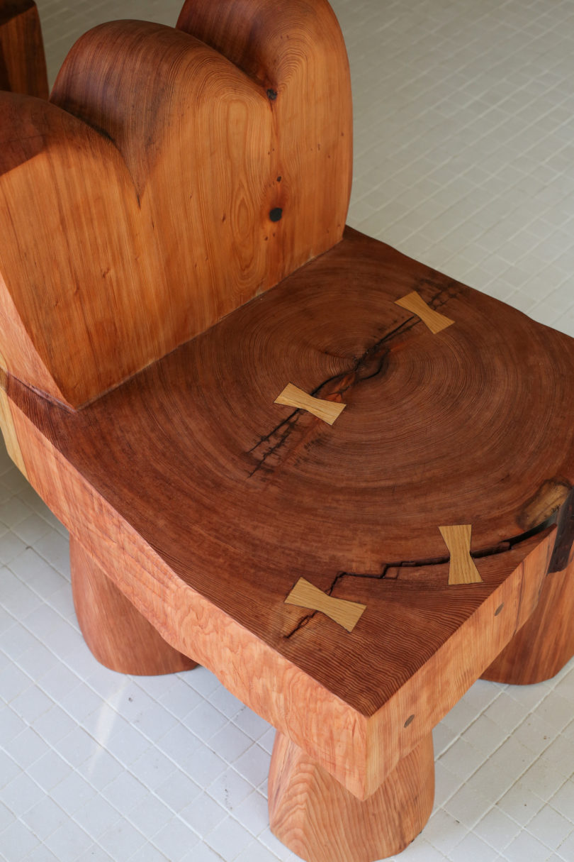 monolithic wooden chair details