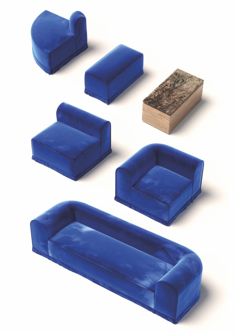 blue modular sofa pieces