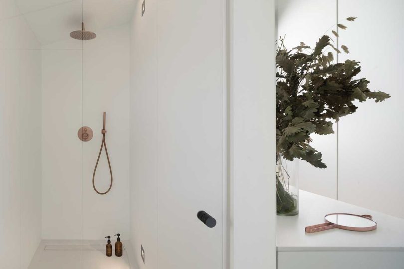 modern minimal white bathroom shower