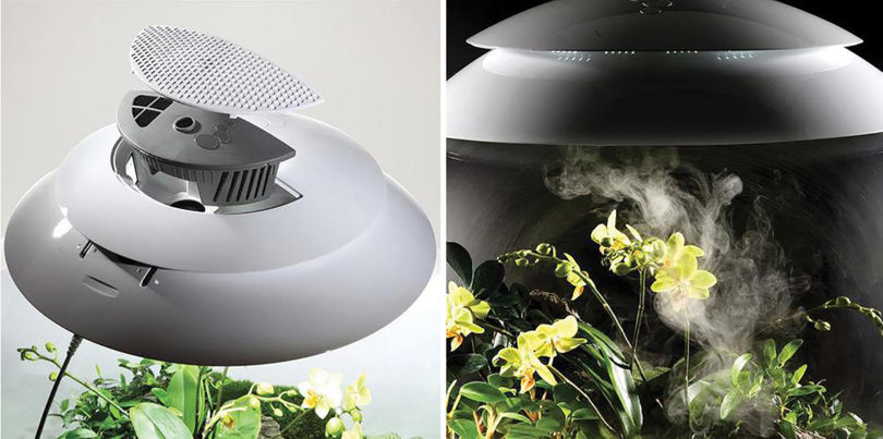 Top features of fan and lights incorporated into the top cover of the biOrb Air 60 Liter / 16 Gallon Fully Automated Terrarium with LED Lights