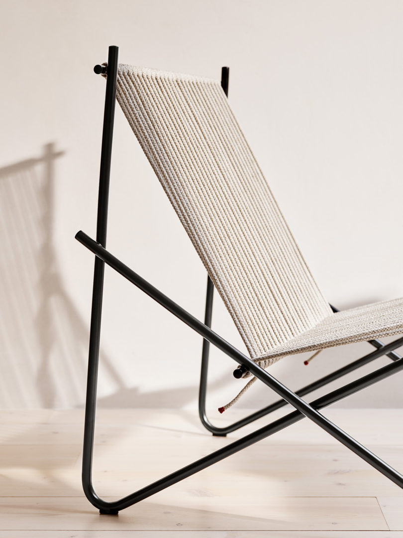 detail of modern chair with rope back and seat