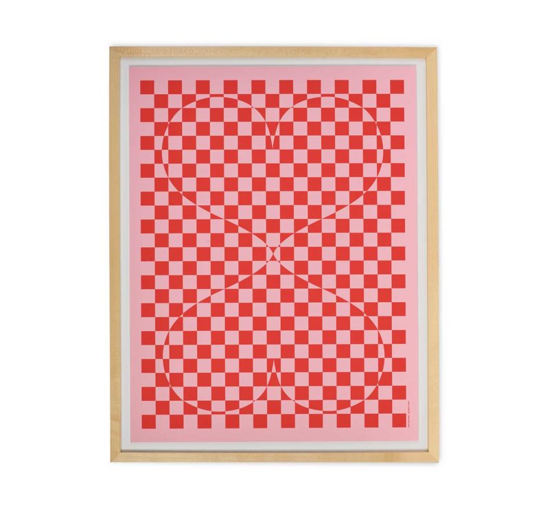pink and red checkered print with opposing heart shapes