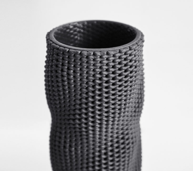 detail of black 3D printed vase