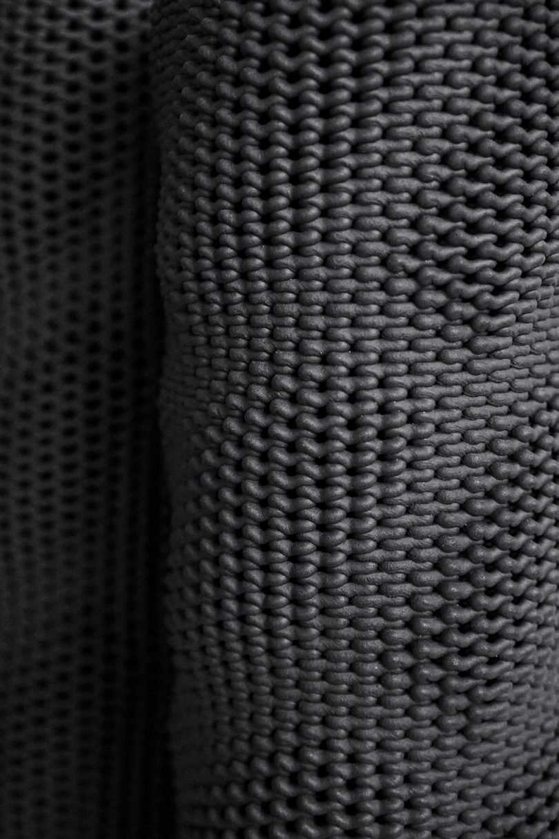 detail of a black 3D printed vase