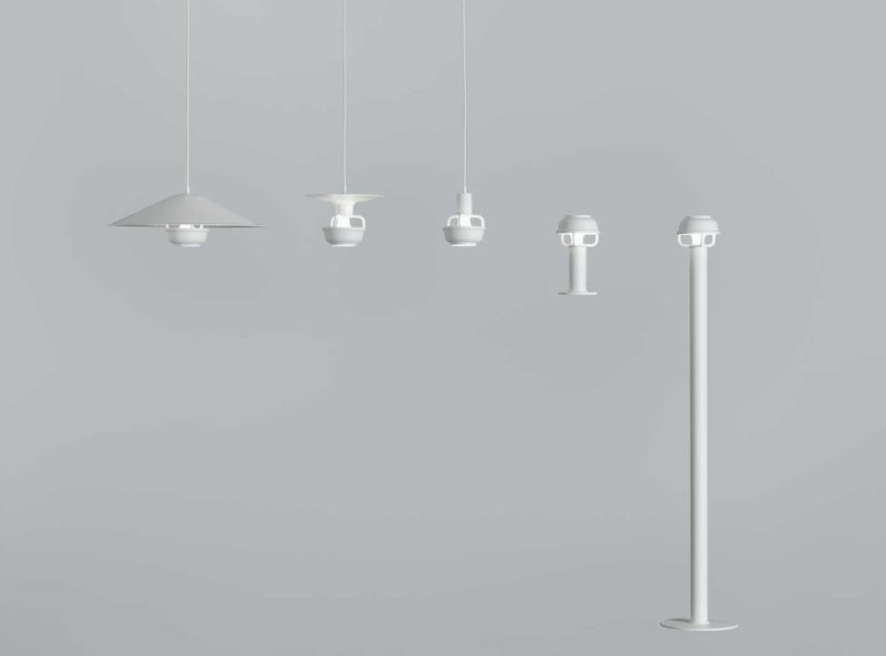 collection of matte white modern lighting products