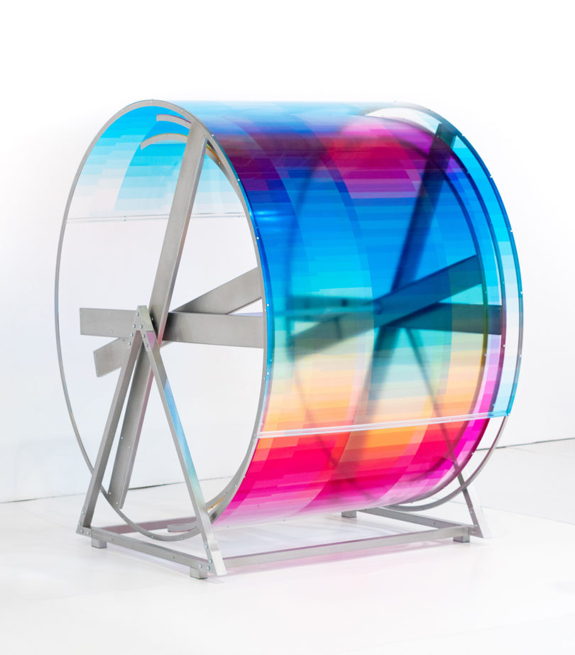 large colorful cylinder different colors spins to create different hues when in motion